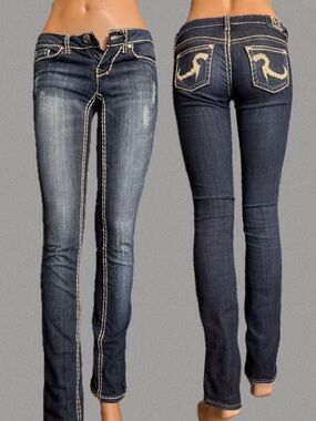 Request Vintage Y2K Contrast-Stitch Straight-Leg Jeans